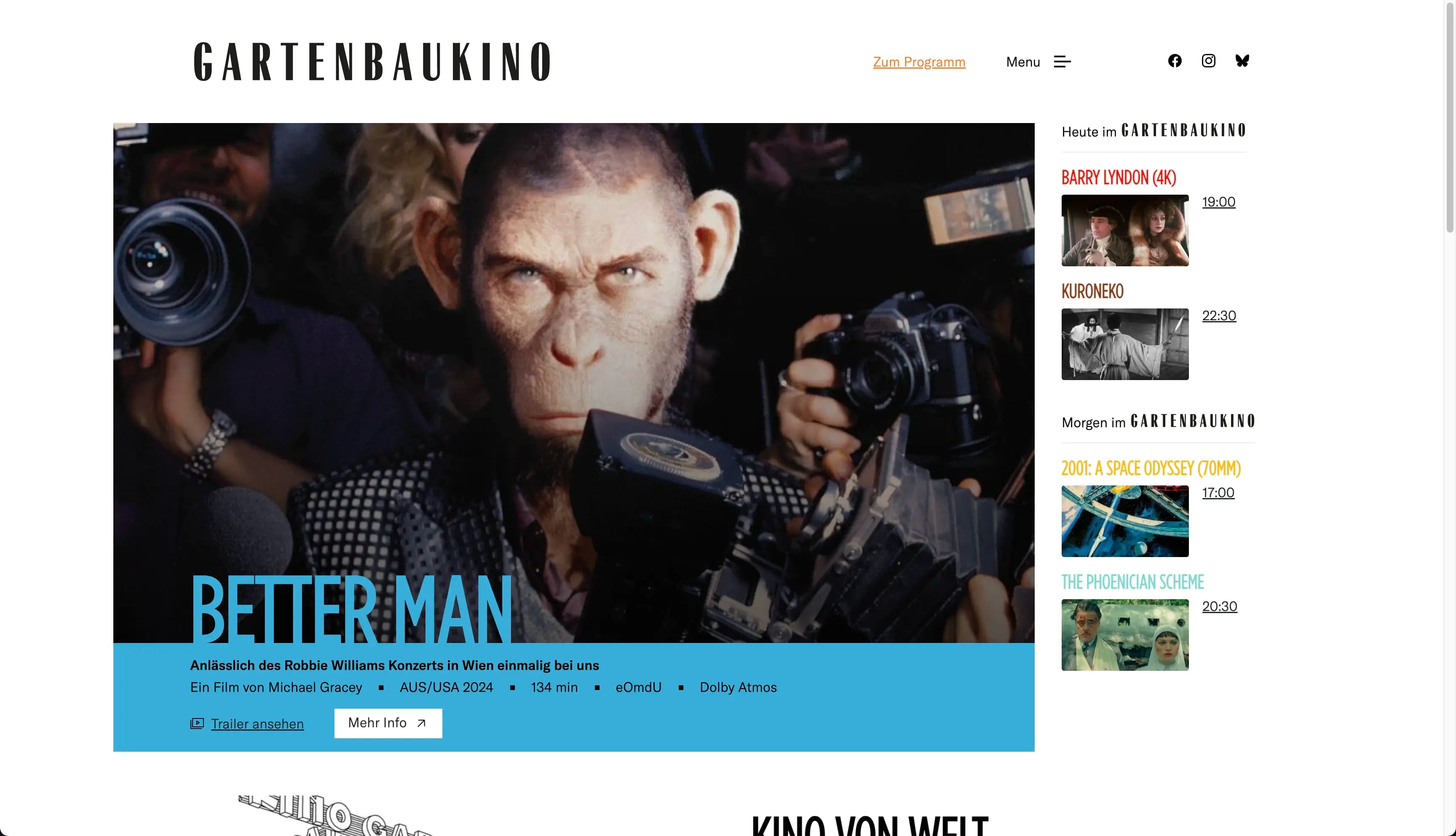 Gartenbaukino website interface