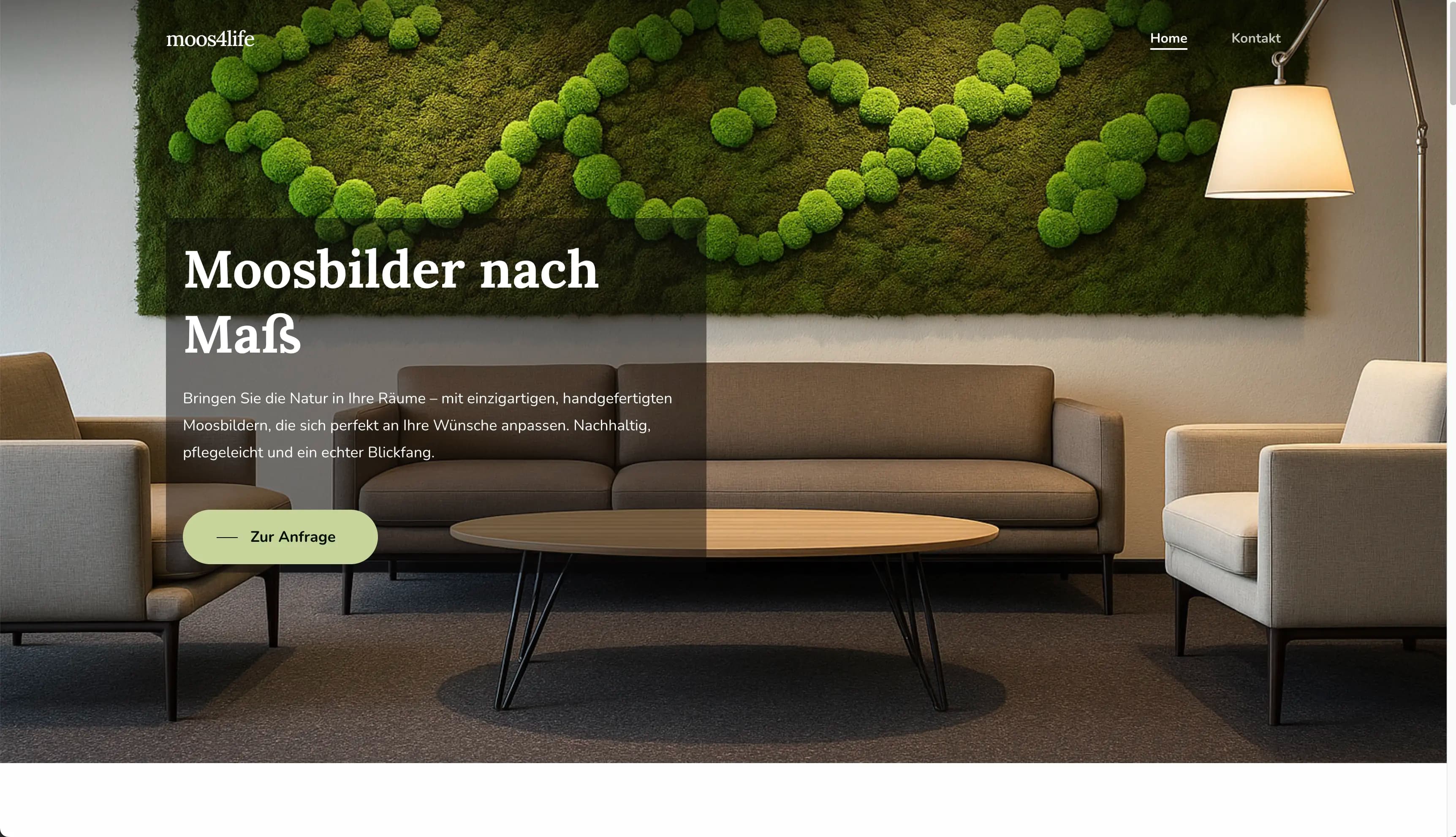 Moos4Life product website with custom moss art